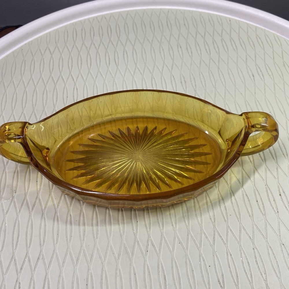 RELISH BOAT DISH Vtg Imperial Carnival Amber Boat Shape Relish Dish 8.5" Long